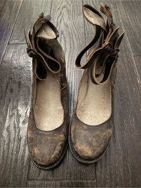 Freebird by Steven Randi Distressed Brown Leather Ankle-Strap Heels